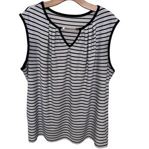 Anne Klein Sleeveless Keyhole Top Striped Gold Chain Size 2X